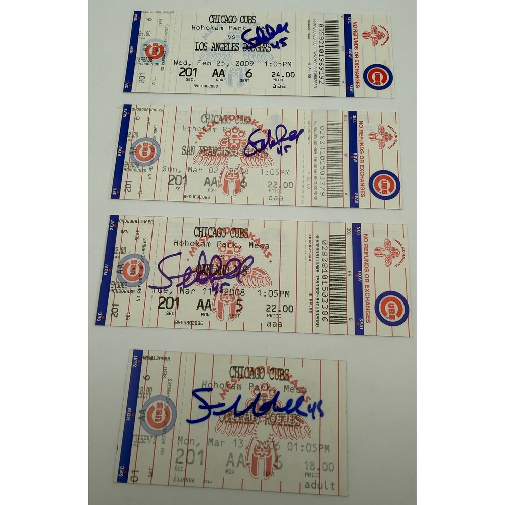 Lot of 4 Sean Marshall Signed Chicago Cubs Spring Training Ticket Stubs 2006-09